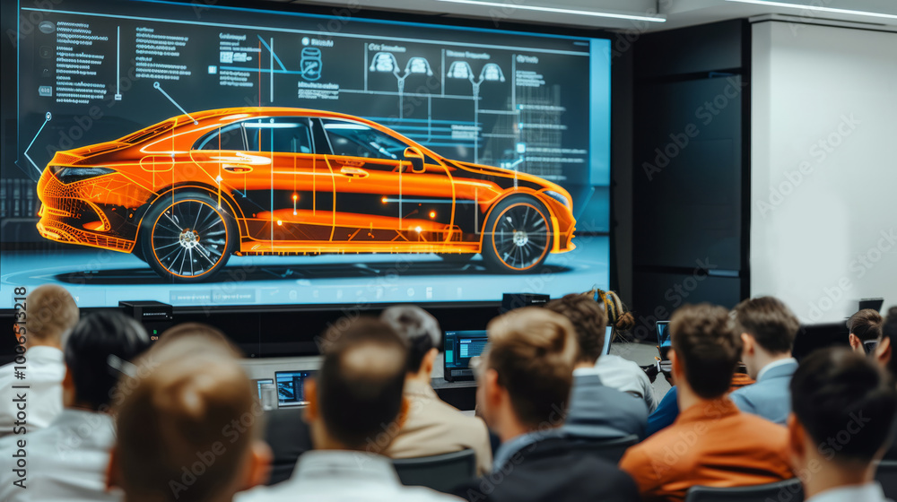An auto-tech conference comes alive with excitement as a large screen ...