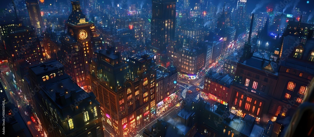 Nighttime Cityscape with Towering Buildings Nighttime Cityscape with Towering Buildings