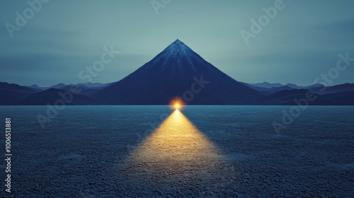 Success Begins with Action: A glowing start button in the center of a vast, empty landscape