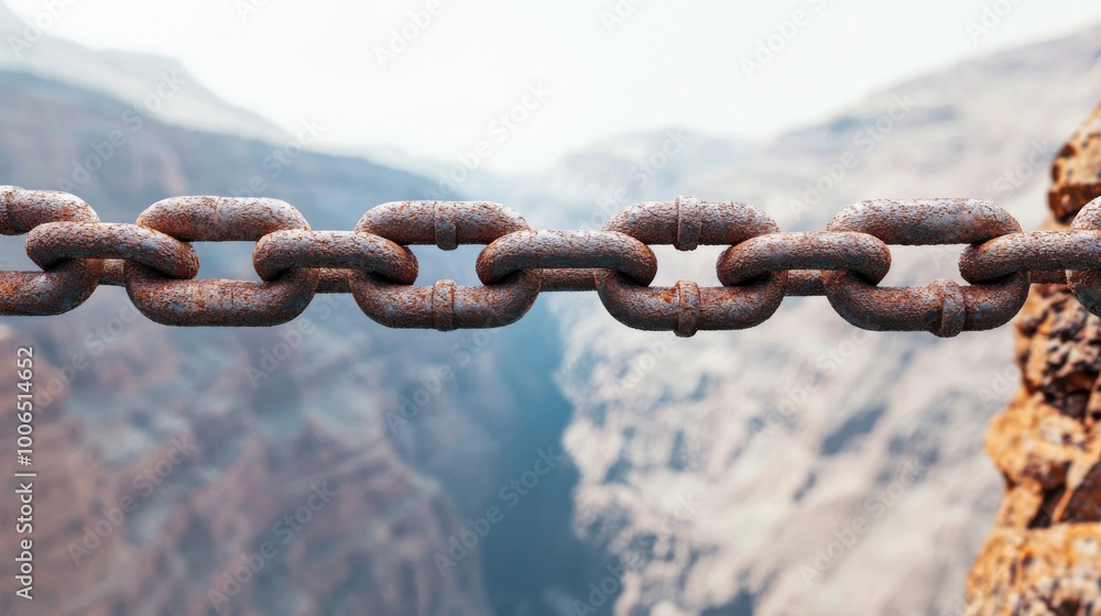 Suspended Growth Chains: A series of interlinked chains representing various sectors of investment, such as banking, healthcare, and manufacturing, hanging in mid-air over a chasm Suspended Growth Chains: A series of interlinked chains representing various sectors of investment, such as banking, healthcare, and manufacturing, hanging in mid-air over a chasm