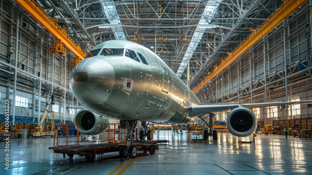 The specter of an airplane inside a hangar as mechanics perform essential repairs and maintenance symbolizes the unsung groundwork of aviation. The specter of an airplane inside a hangar as mechanics perform essential repairs and maintenance symbolizes the unsung groundwork of aviation.