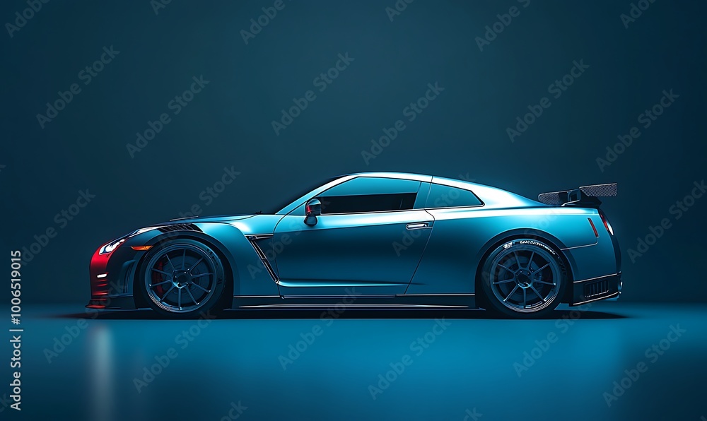 Blue Sports Car in a Dark Studio Blue Sports Car in a Dark Studio