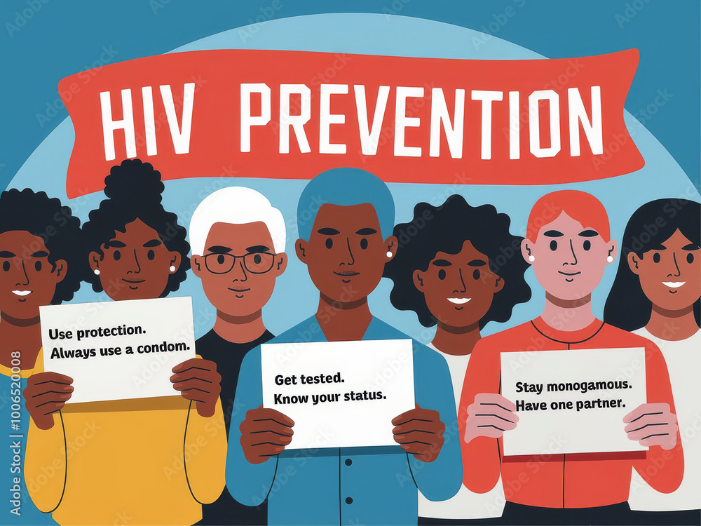 Diverse group advocating hiv prevention with key messages on safe practices Diverse group advocating hiv prevention with key messages on safe practices
