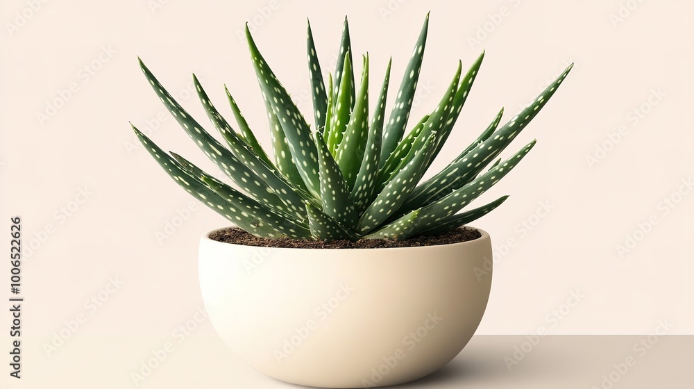 An indoor aloe plant showcasing its lush green leaves in a stylish pot, set against a neutral background. This hardy succulent is not only a popular houseplant for its striking appearance An indoor aloe plant showcasing its lush green leaves in a stylish pot, set against a neutral background. This hardy succulent is not only a popular houseplant for its striking appearance