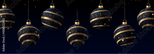 Elegant black and gold Christmas ornaments  background design,  Christmas banner, 