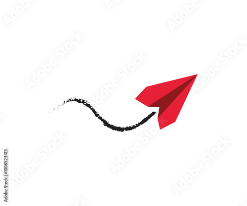Red Papercraft plane with line effect icon logo design template
