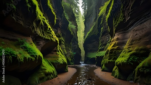 The striking beauty of the Oneonta Gorge slot canyon in the Columbia River Gorge outside of Portland Oregon. Generative AI photo