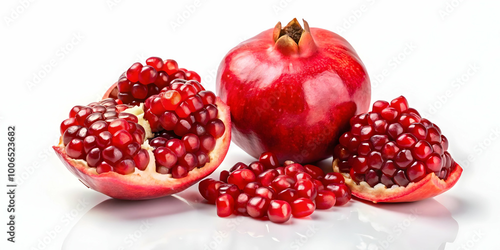 3D Close-Up Macro Shot of Vibrant Red Pomegranate Seeds: Juicy Texture & Detail Highlighted with Slow Zoom on Isolated White Background 3D Close-Up Macro Shot of Vibrant Red Pomegranate Seeds: Juicy Texture & Detail Highlighted with Slow Zoom on Isolated White Background