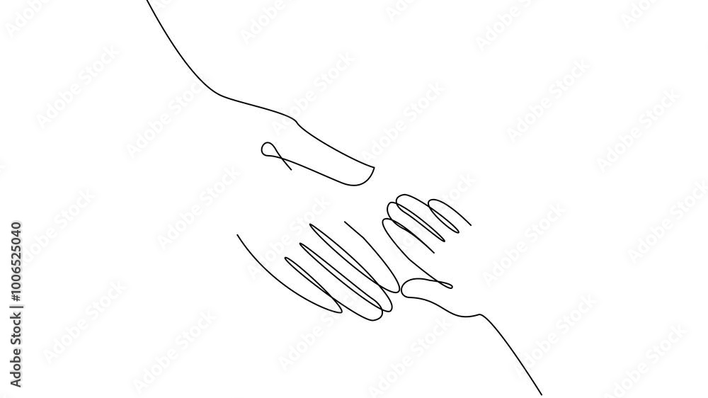 Baby child holding adult hands continuous line drawing. Vector illustration on white background Baby child holding adult hands continuous line drawing. Vector illustration on white background