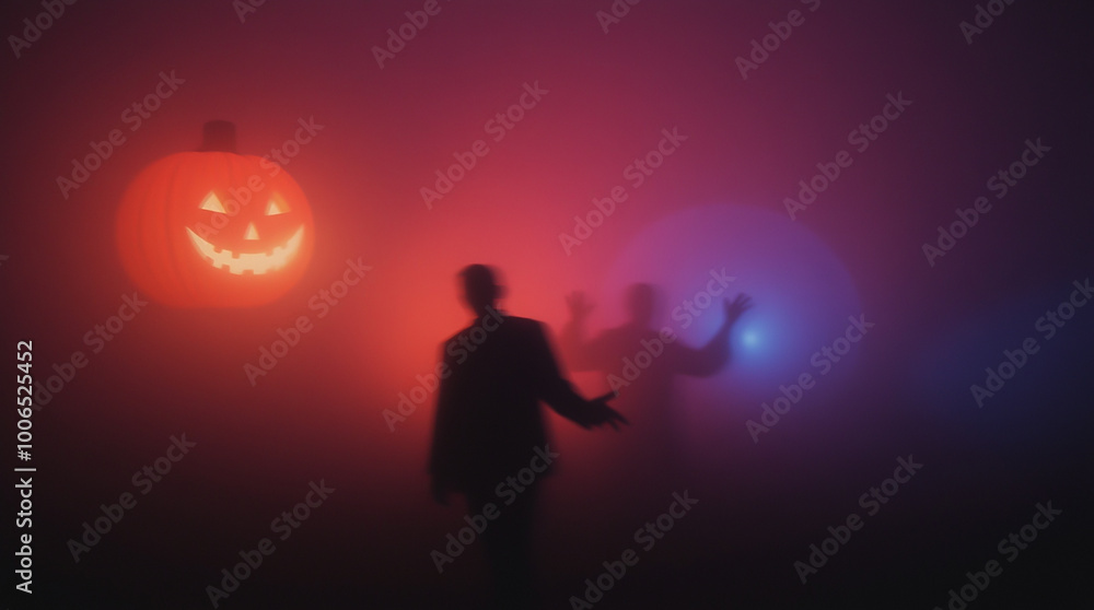 Enigmatic image with a human silhouette and a Halloween lantern Enigmatic image with a human silhouette and a Halloween lantern