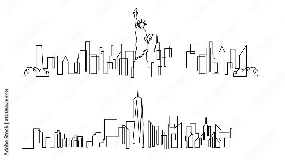 One single line drawing New York city skyline United States. template
One single line drawing New York city skyline United States. template