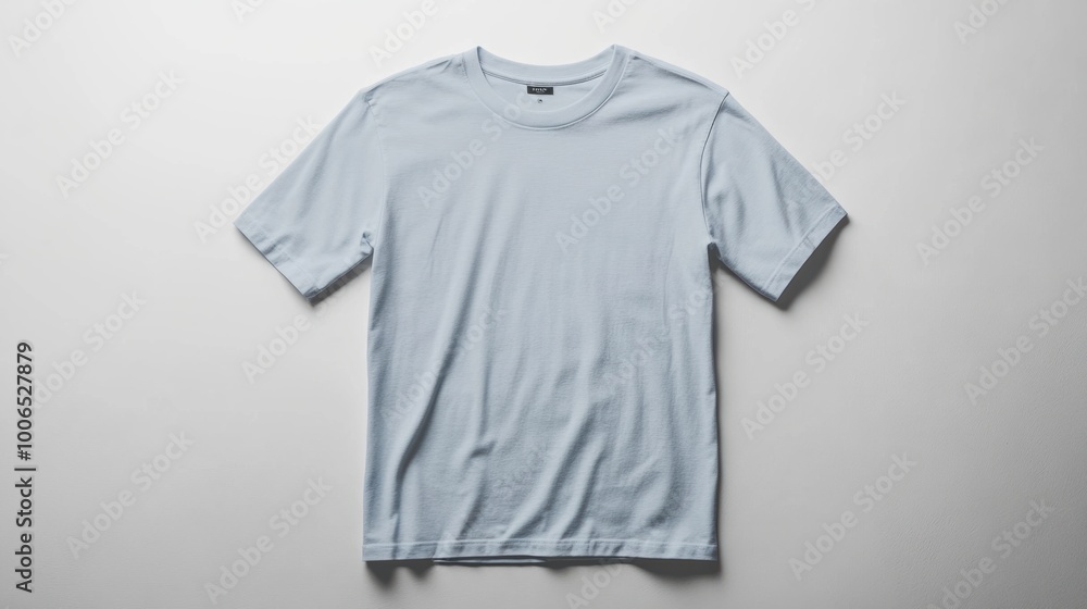 A casual men t-shirt with a round neckline in pale blue, isolated on a white surface, perfect for illustrating everyday wear A casual men t-shirt with a round neckline in pale blue, isolated on a white surface, perfect for illustrating everyday wear