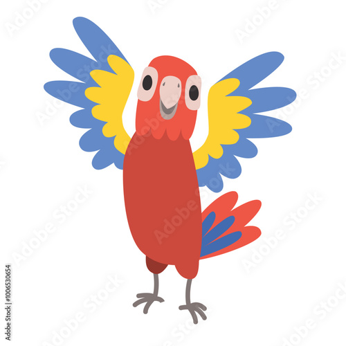 Cute parrot character. blue and yellow vector art 