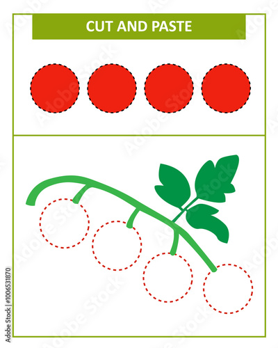 Сut and paste tomatoes applique. We cut and paste tomatoes for the children's game. We learn colors, develop thinking.