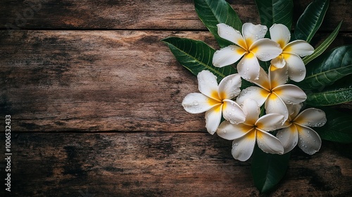 Elegant White Flowers on Rustic Wooden Background