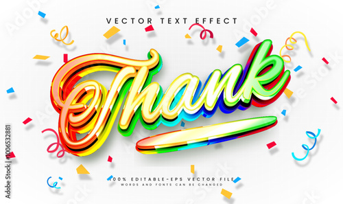 Colorful thank editable vector text effect ,with happy playful concept