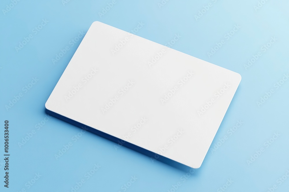 3D render of a blank white credit card mockup on a light blue background 3D render of a blank white credit card mockup on a light blue background