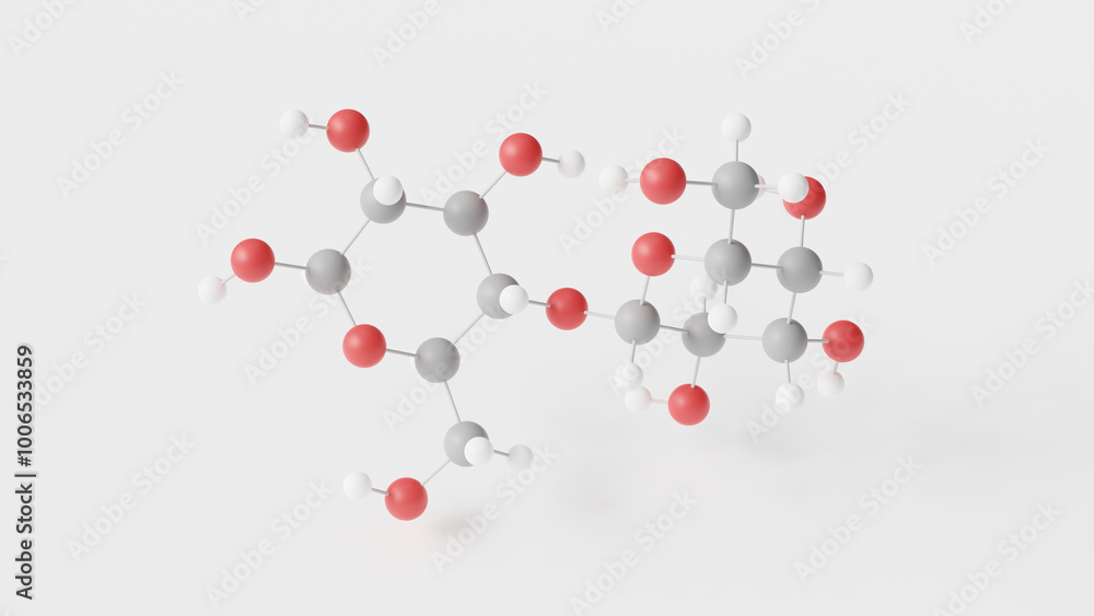 lactose molecule 3d, molecular structure, ball and stick model, structural chemical formula milk sugar lactose molecule 3d, molecular structure, ball and stick model, structural chemical formula milk sugar