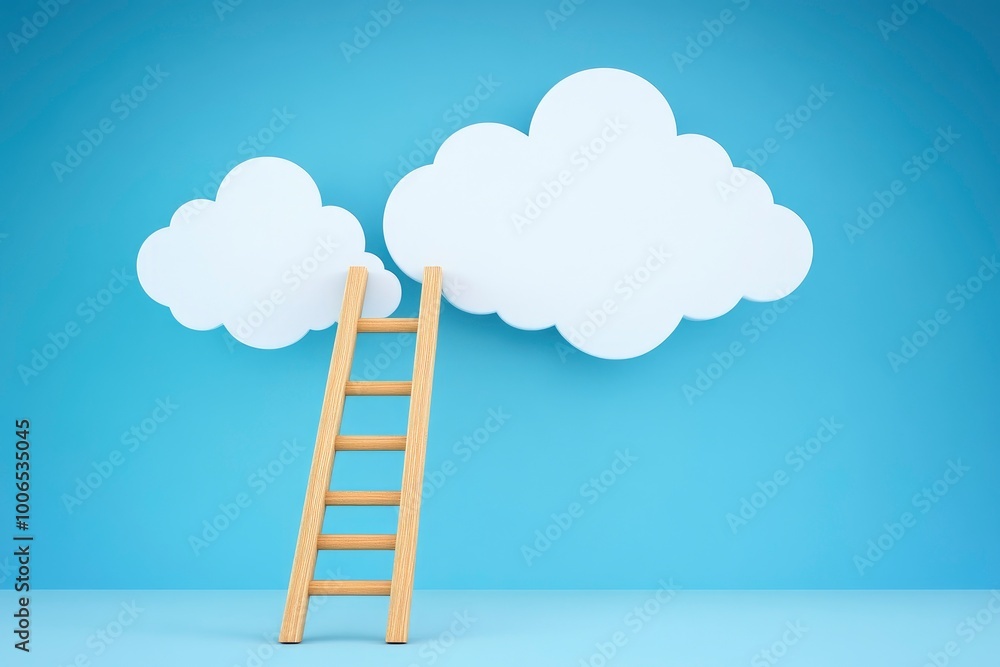 A stairway that ascends to the sky, encircled by white clouds, represents accomplishment and success. A stairway that ascends to the sky, encircled by white clouds, represents accomplishment and success.