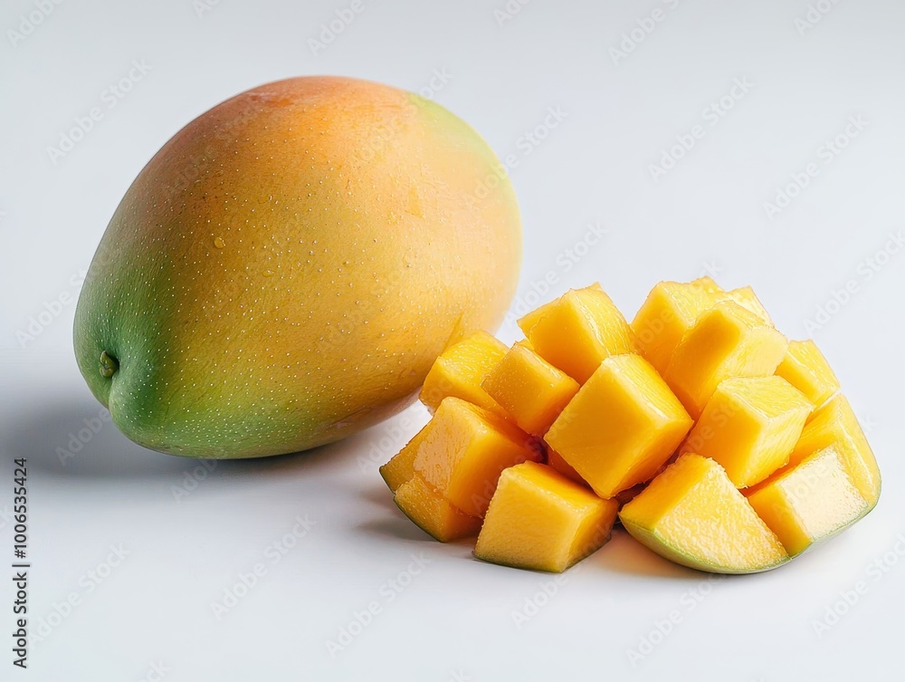 Ripe Mango Sliced into Cubes with Fresh Vibrant Colors and Textures Ripe Mango Sliced into Cubes with Fresh Vibrant Colors and Textures