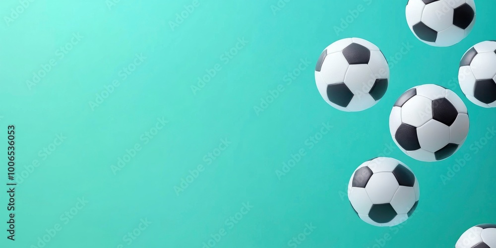 Footballs whizzing by on a turquoise backdrop. notion of a sport, such as a football game or championship. Footballs whizzing by on a turquoise backdrop. notion of a sport, such as a football game or championship.