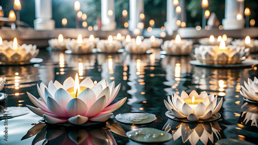 3D Loy Krathong Festival Icon with Glowing Lanterns and Lotus Flowers | Magical Celebration Design Isolated on White Background 3D Loy Krathong Festival Icon with Glowing Lanterns and Lotus Flowers | Magical Celebration Design Isolated on White Background