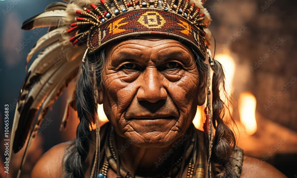 An elder adorned with traditional attire shares profound stories in a dimly lit space, illuminated by flickering flames, connecting past and present through rich culture An elder adorned with traditional attire shares profound stories in a dimly lit space, illuminated by flickering flames, connecting past and present through rich culture