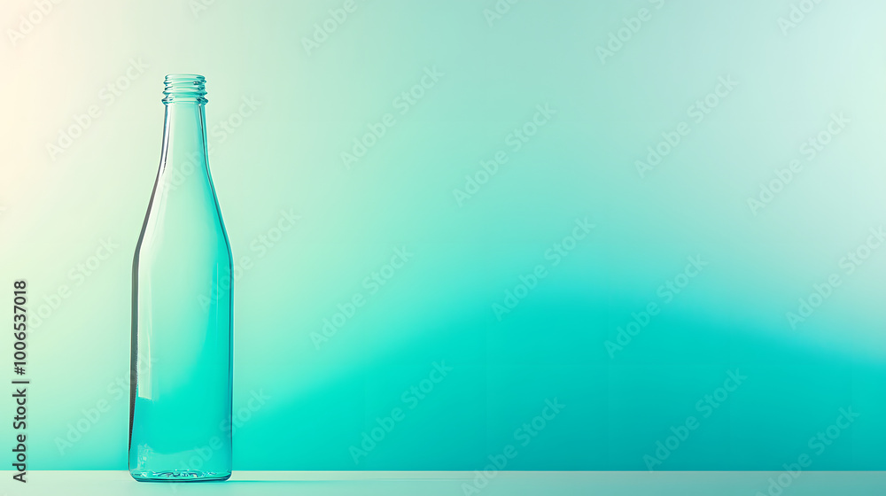 Minimalist Glass Bottle Against Teal Gradient Background Minimalist Glass Bottle Against Teal Gradient Background