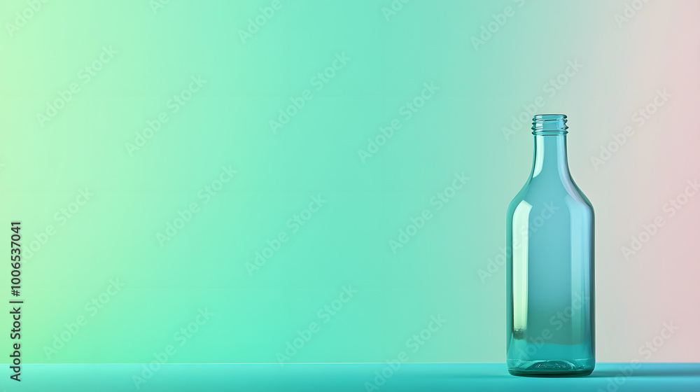 Minimalist Glass Bottle Against Teal Gradient Background Minimalist Glass Bottle Against Teal Gradient Background