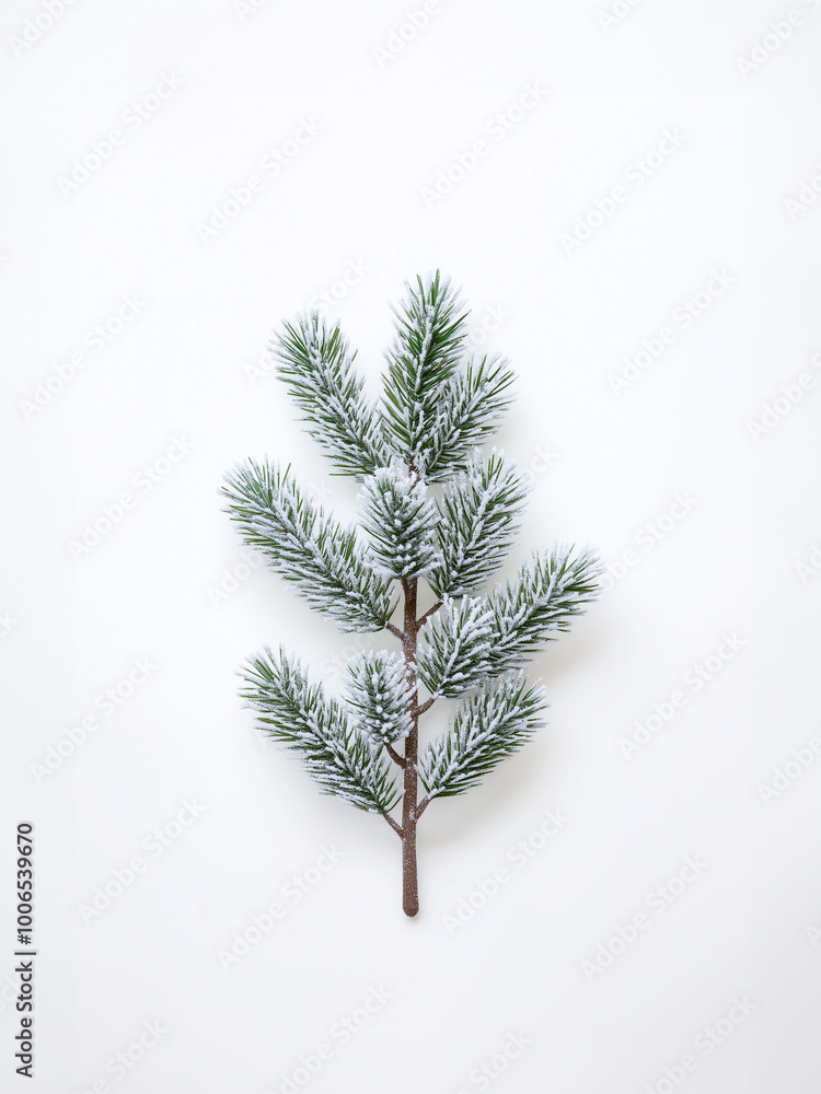 pine tree branch covered with snow on the white background pine tree branch covered with snow on the white background