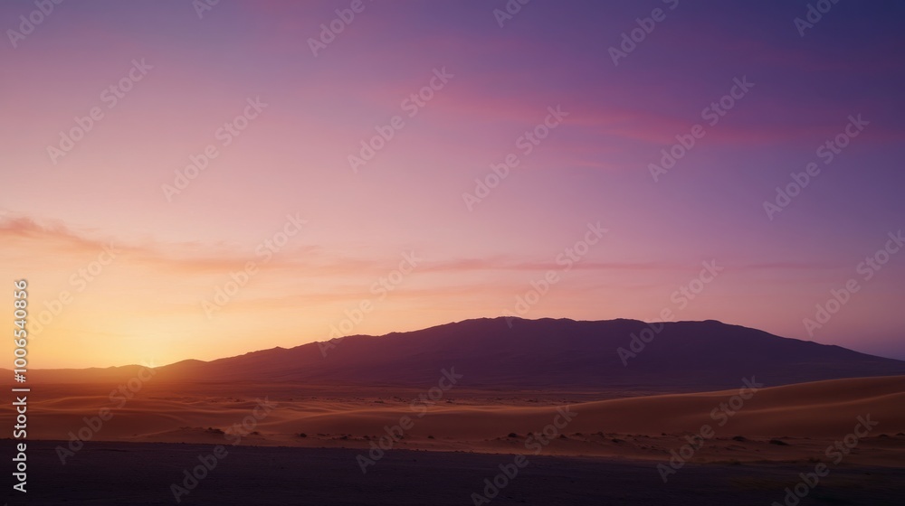 As the sun sets, the golden sand dunes stretch towards a distant mountain range, enveloped in soft pink and purple hues, creating a tranquil atmosphere that inspires introspection As the sun sets, the golden sand dunes stretch towards a distant mountain range, enveloped in soft pink and purple hues, creating a tranquil atmosphere that inspires introspection