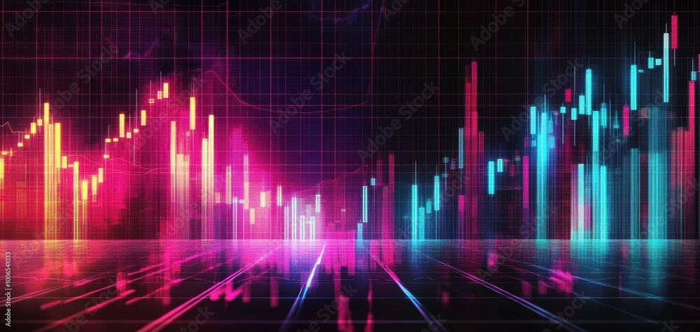 A vibrant digital visualization of market data, featuring colorful financial graphs and dynamic movements against a dark background. A vibrant digital visualization of market data, featuring colorful financial graphs and dynamic movements against a dark background.