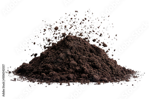 Realistic Image of Dark Brown Soil Exploding On Black Background