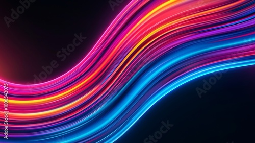 Colorful light waves flowing in vibrant patterns on a dark background.