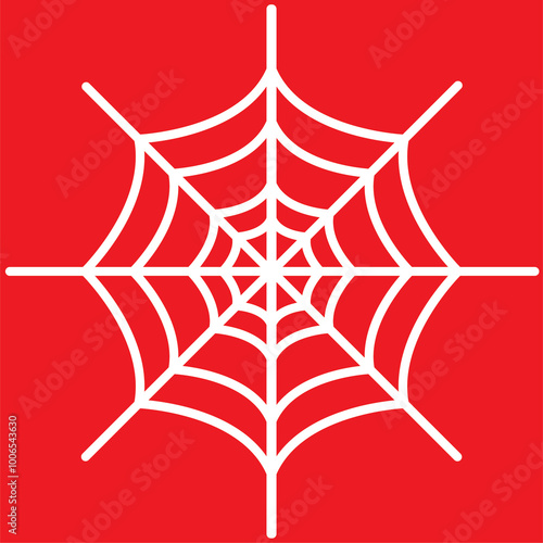 White Spider Web Icon Illustration on a Red Background: A Simple and Striking Visual Representation Perfect for Halloween-Themed Designs, Emphasizing the Spooky and Festive Atmosphere of the Holiday photo