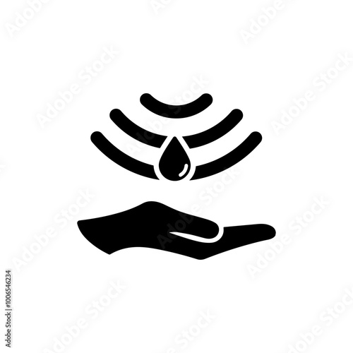 Touchless Automatic Hand Sanitizer Icon with Technology Waves for Hygiene and Health Safety - Vector Illustration