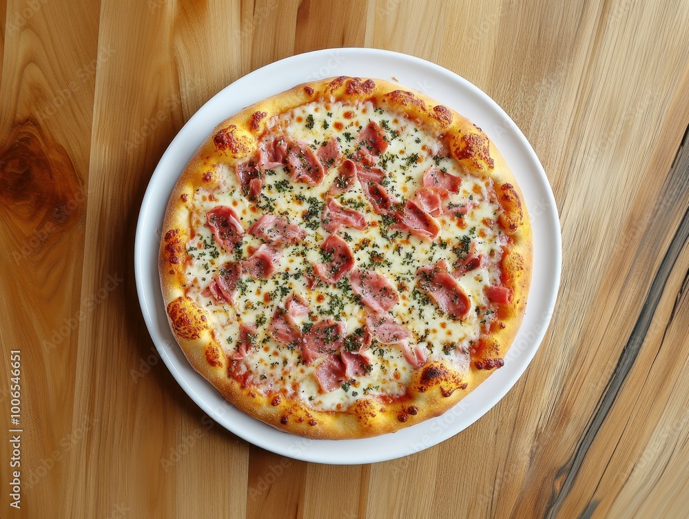 close up photo of a prosciutto pizza on a wooden board close up photo of a prosciutto pizza on a wooden board