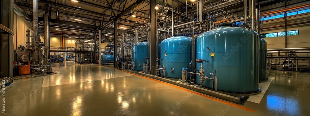 water reuse system in the factory, showing tanks where treated wastewater is recycled back into the supply system for non-potable uses. water reuse system in the factory, showing tanks where treated wastewater is recycled back into the supply system for non-potable uses.
