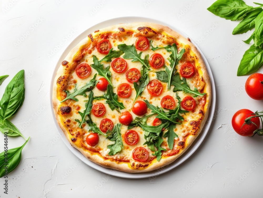 pizza with tomato and basil on white plate pizza with tomato and basil on white plate