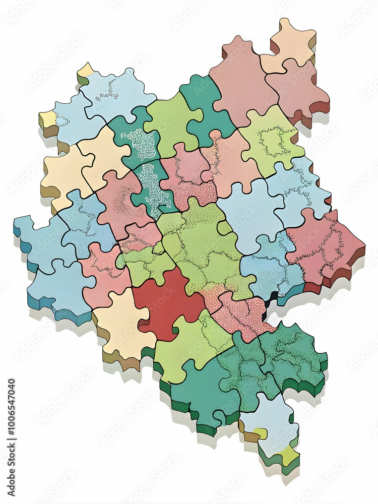 Jigsaw Map of Voting Districts: Vector Illustration of Redistricting ...