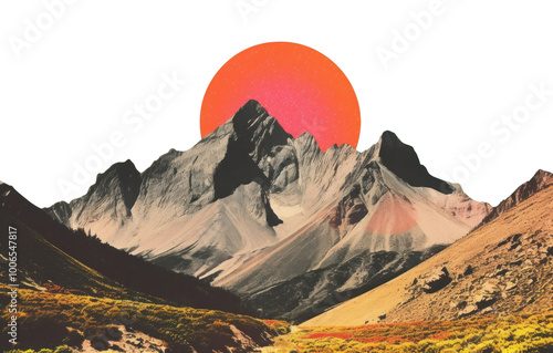 PNG Retro collage of mountain border photography landscape panoramic. photo