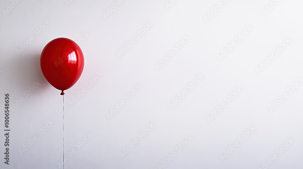 A single red helium balloon floating against a white background, offering ample space for adding birthday A single red helium balloon floating against a white background, offering ample space for adding birthday