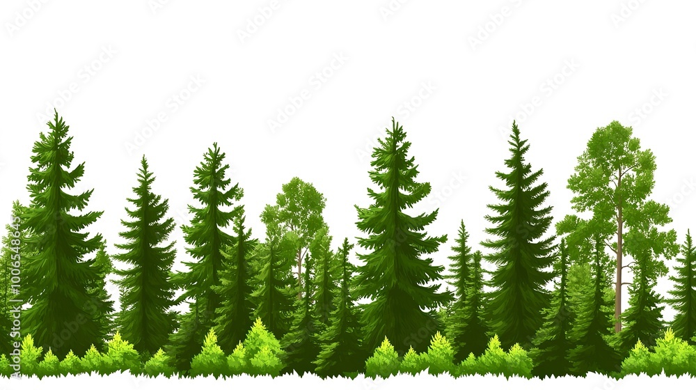Coniferous forest, seamless border, isolated on white background Coniferous forest, seamless border, isolated on white background