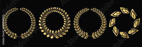 Set a gold circle laurel wreath, Laurel wreath vector, award, and icon. Vector illustration of wreath symbols for awards, sign, logo, and Emblem floral branch flat style 