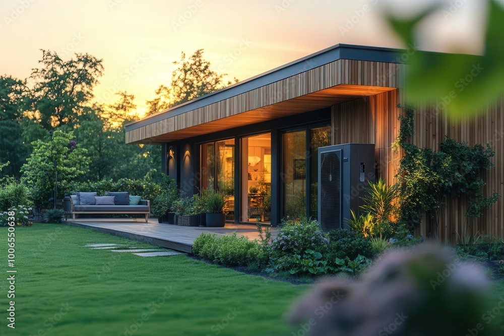 modern home with an air heat pump integrated into its design showcasing sustainable technology and energy efficiency surrounded by a wellmaintained garden under bright daylight modern home with an air heat pump integrated into its design showcasing sustainable technology and energy efficiency surrounded by a wellmaintained garden under bright daylight