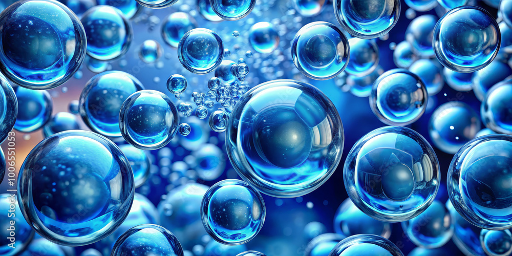 The image showcases countless air bubbles suspended in a bright blue liquid, reflecting light and creating a mesmerizing underwater effect, reminiscent of a serene aquatic environment The image showcases countless air bubbles suspended in a bright blue liquid, reflecting light and creating a mesmerizing underwater effect, reminiscent of a serene aquatic environment