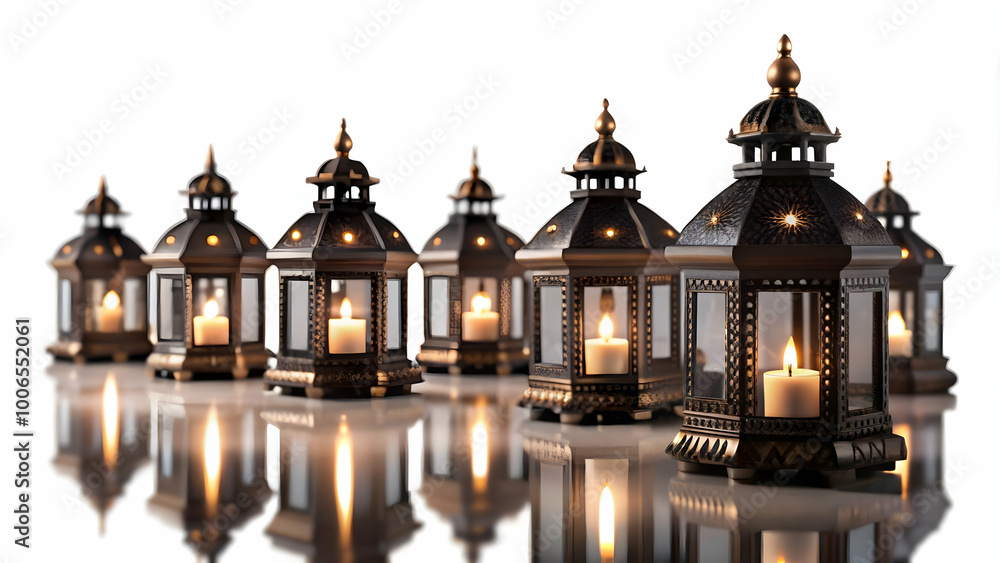 Obraz premium Magical Loy Krathong Festival: Glowing Lanterns and Festive Essence Isolated on White Background - Stunning Photo Stock Concept