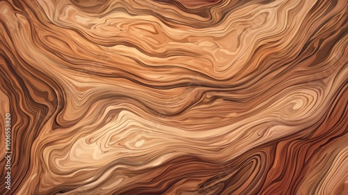 Abstract swirling patterns in rich wood-like tones create a mesmerizing fluid texture reminiscent of natural grain formations.