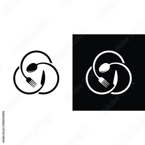  fork, knife and spoon with circle logo design template element illustration.