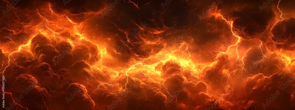 Lightning in the sky, red lightning, dark clouds Lightning in the sky, red lightning, dark clouds